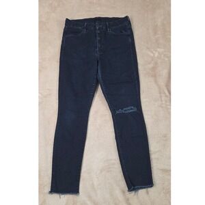 Mother Pixie Ankle Fray Jeans Women Size 30 Blue Dark Wash Destroyed Knee Frayed